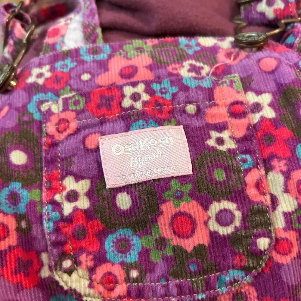OshKosh B'gosh Vestbak Pink Purple Floral Corduroy Overalls 24 Months